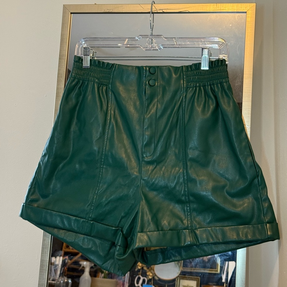 Strut & Bolt High Waist Green Leather Shorts